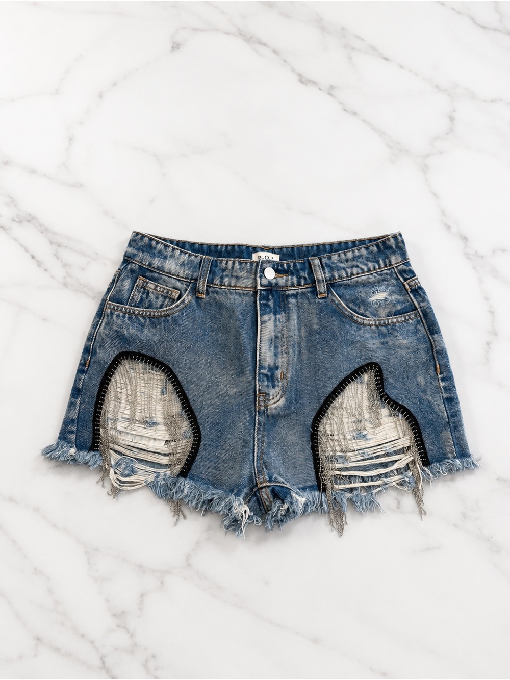 POL Distressed Denim Shorts Size Small Metal Fringe Detail